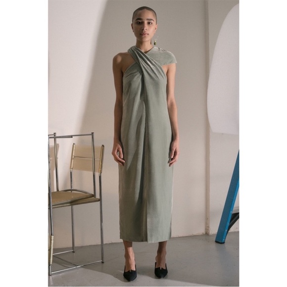 NOMIA Velvet Asymmetric Halter Crossover Midi Maxi Dress 6 - Picture 1 of 14